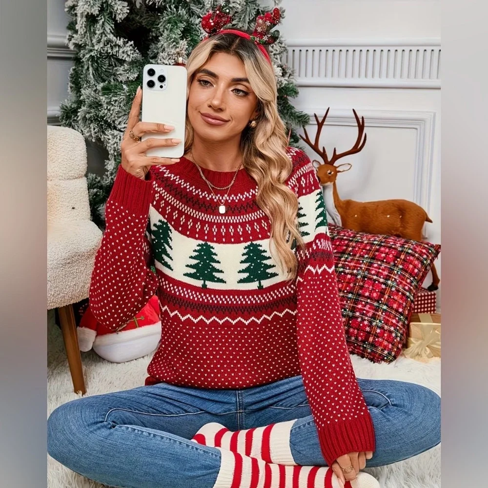 EUC Holiday Time Festive Christmas Tree Knit Sweater Size Large - Picture 2 of 13